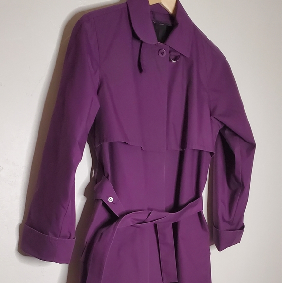 Grape Purple London Fog Single Breasted Trench Coat - Picture 4 of 15